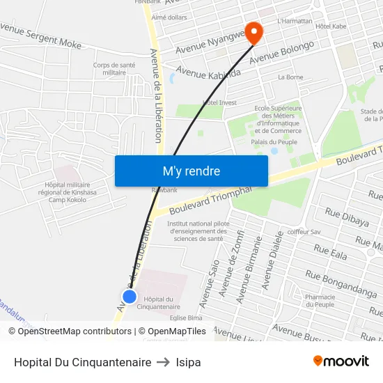 Hopital Du Cinquantenaire to Isipa map