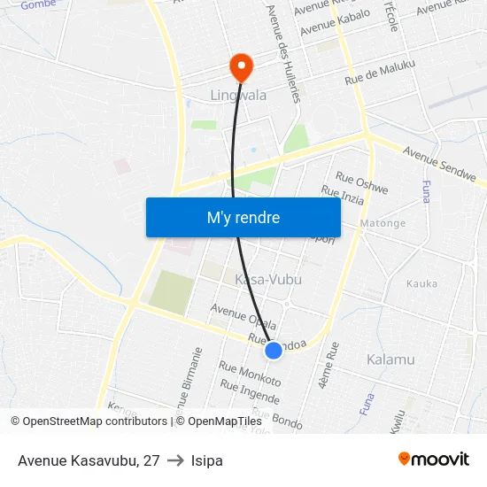 Avenue Kasavubu, 27 to Isipa map