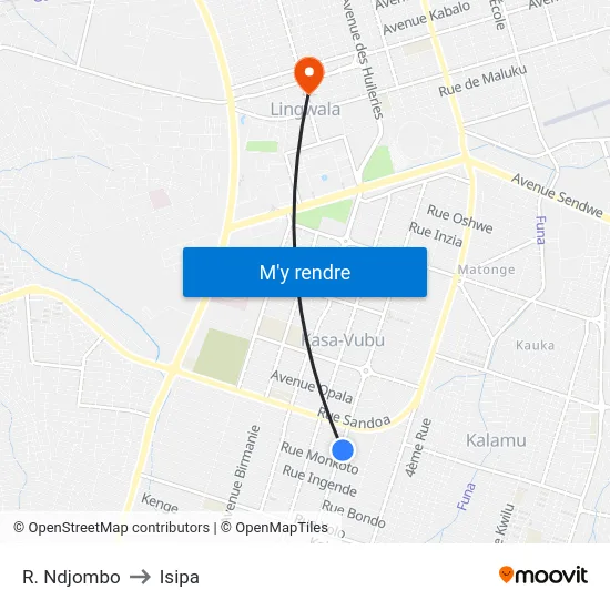 R. Ndjombo to Isipa map