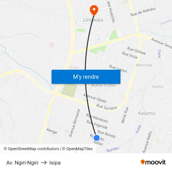 Av. Ngiri-Ngiri to Isipa map
