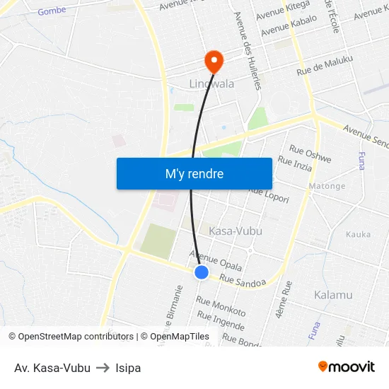 Av. Kasa-Vubu to Isipa map