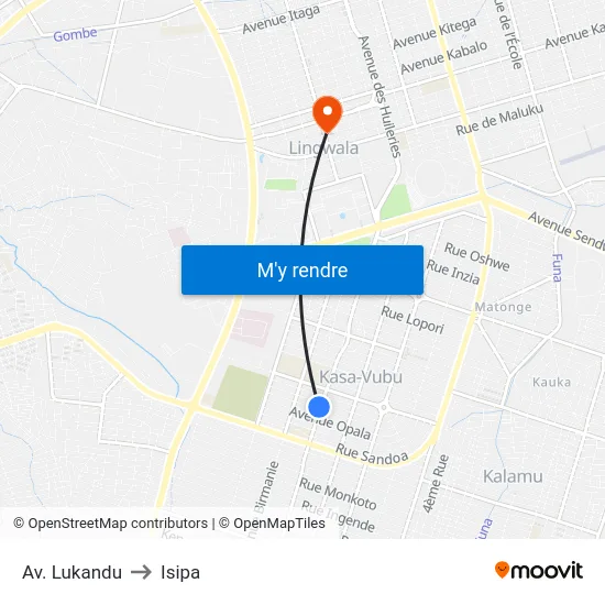 Av. Lukandu to Isipa map