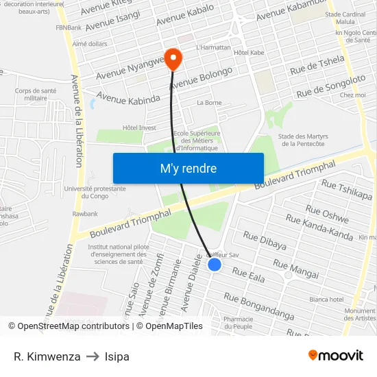 R. Kimwenza to Isipa map
