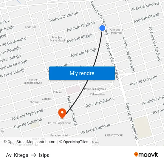 Av. Kitega to Isipa map
