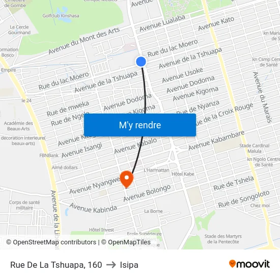 Rue De La Tshuapa, 160 to Isipa map