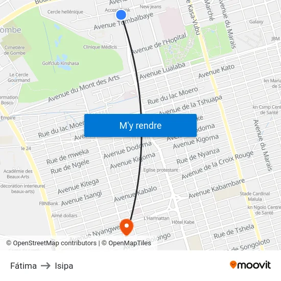 Fátima to Isipa map