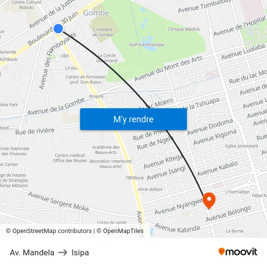 Av. Mandela to Isipa map