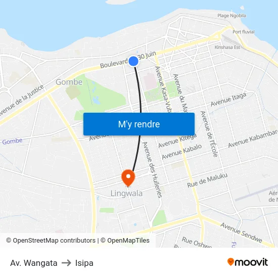 Av. Wangata to Isipa map