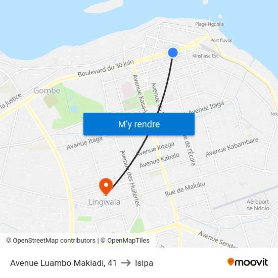 Avenue Luambo Makiadi, 41 to Isipa map
