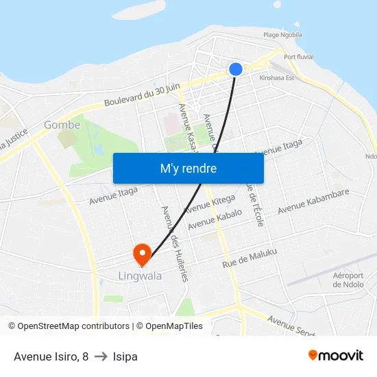 Avenue Isiro, 8 to Isipa map