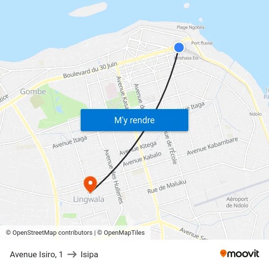 Avenue Isiro, 1 to Isipa map