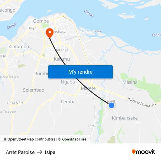 Arrêt Paroise to Isipa map