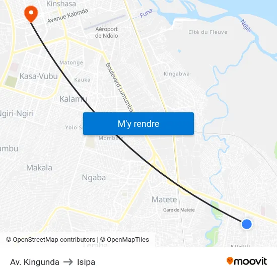 Av. Kingunda to Isipa map