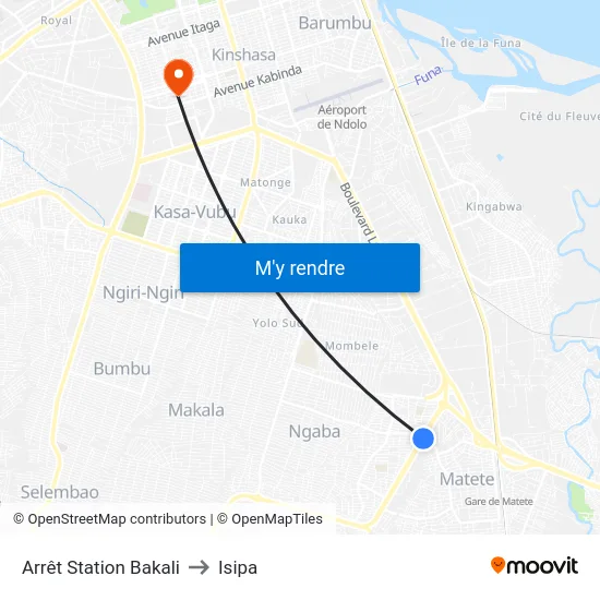 Arrêt Station Bakali to Isipa map