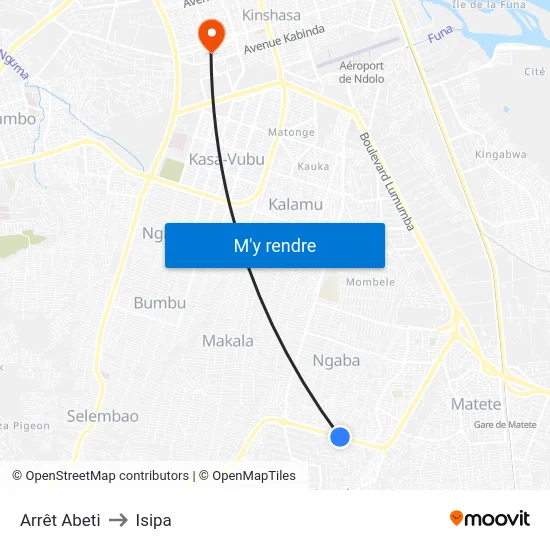 Arrêt Abeti to Isipa map