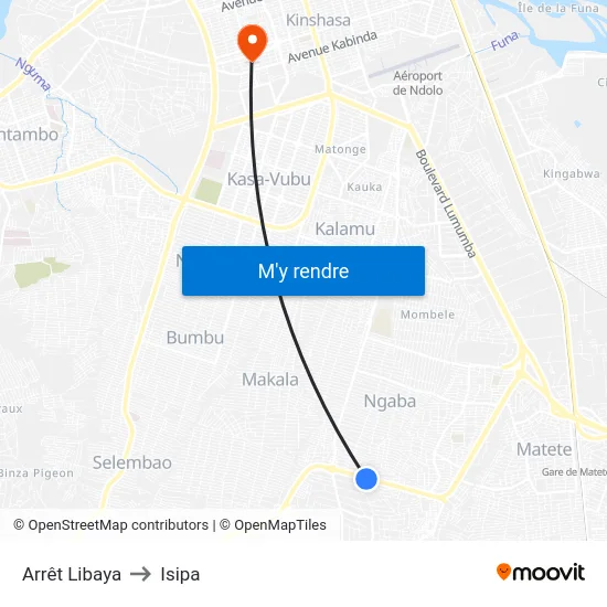 Arrêt Libaya to Isipa map