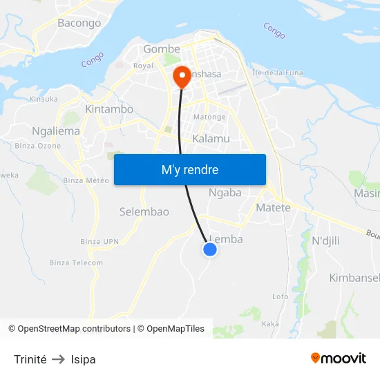 Trinité to Isipa map