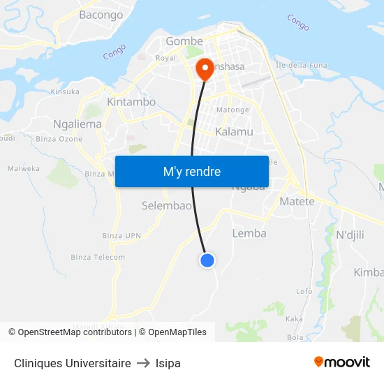 Cliniques Universitaire to Isipa map