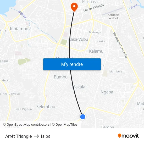 Arrêt Triangle to Isipa map