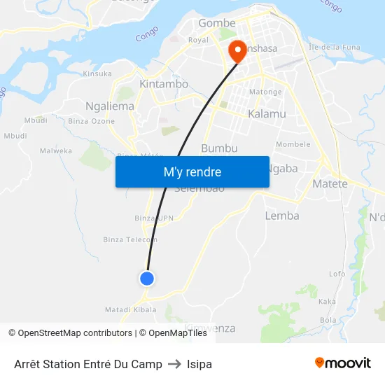 Arrêt Station Entré Du Camp to Isipa map