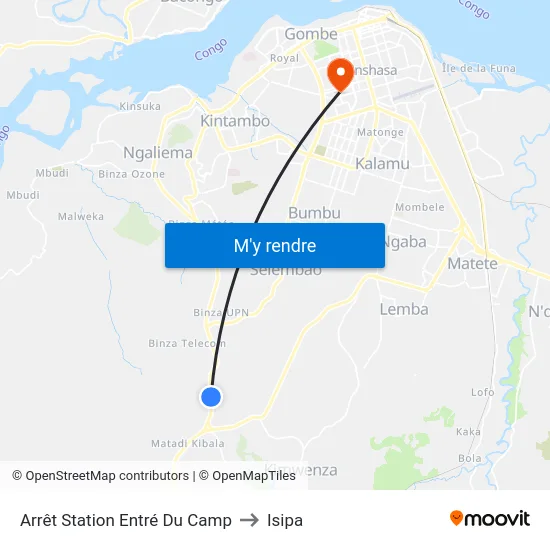Arrêt Station Entré Du Camp to Isipa map