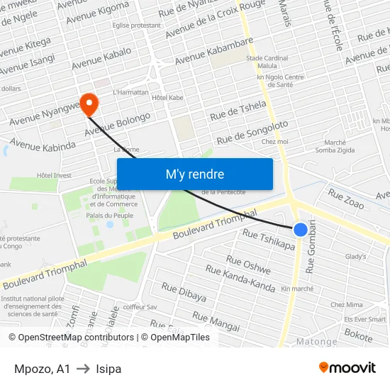 Mpozo, A1 to Isipa map