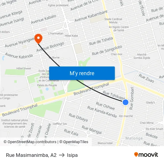 Rue Masimanimba, A2 to Isipa map