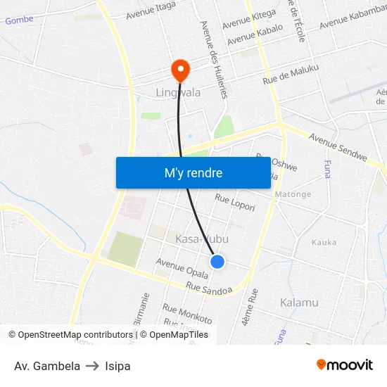 Av. Gambela to Isipa map