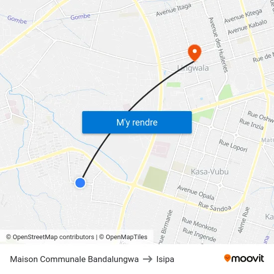 Maison Communale Bandalungwa to Isipa map