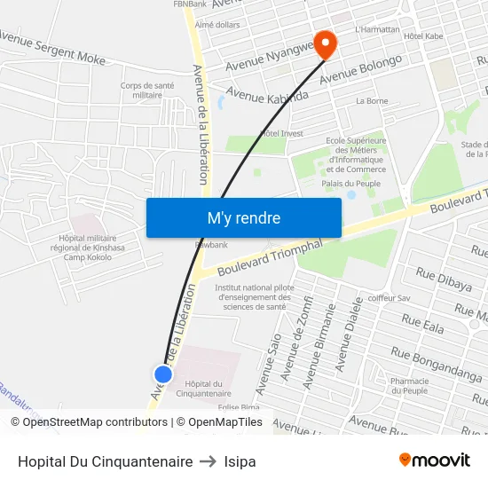 Hopital Du Cinquantenaire to Isipa map