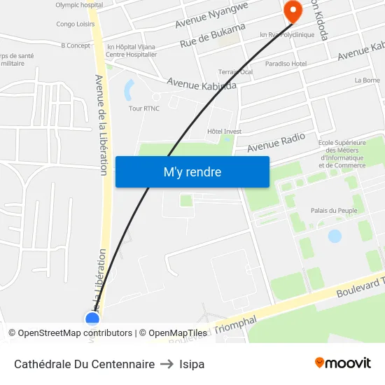 Cathédrale Du Centennaire to Isipa map
