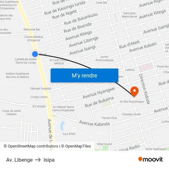 Av. Libenge to Isipa map