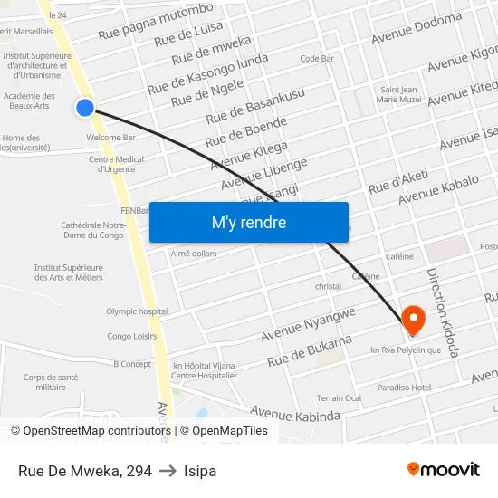 Rue De Mweka, 294 to Isipa map