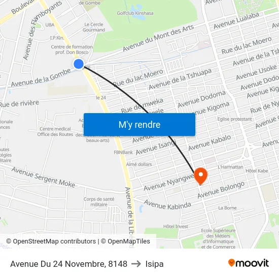 Avenue Du 24 Novembre, 8148 to Isipa map