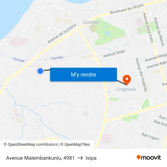 Avenue Malembankunlu, 4981 to Isipa map