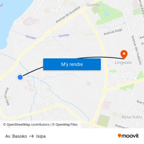 Av. Basoko to Isipa map