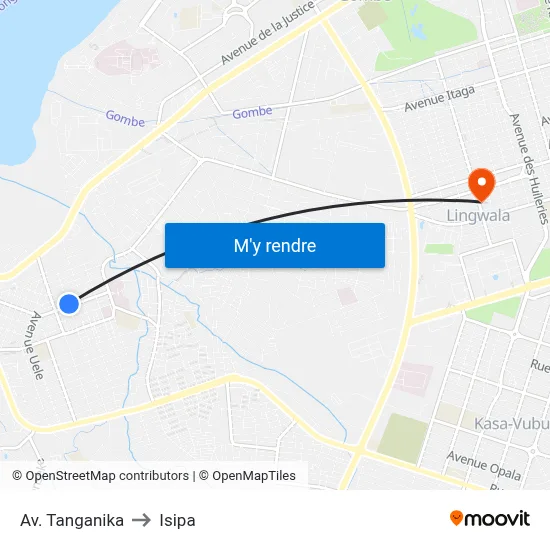 Av. Tanganika to Isipa map