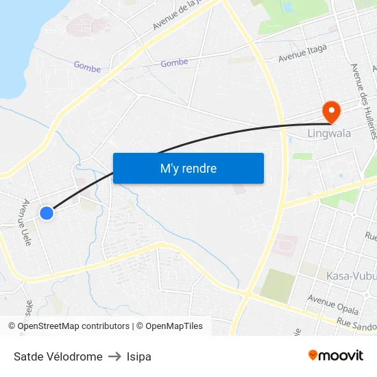 Satde Vélodrome to Isipa map