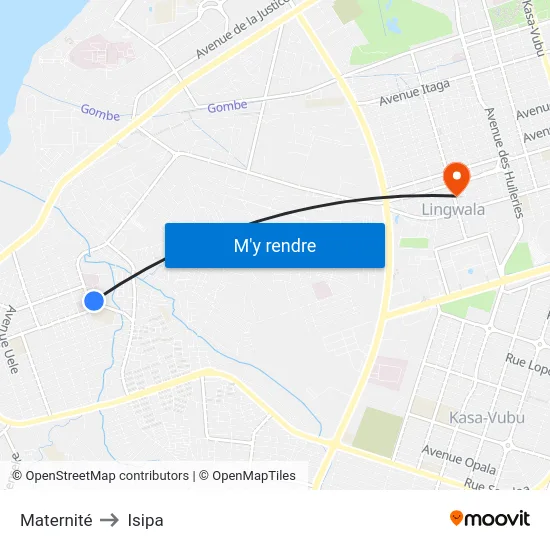 Maternité to Isipa map
