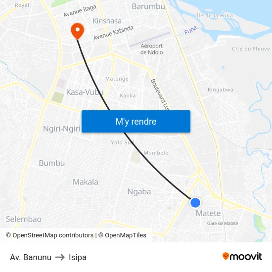 Av. Banunu to Isipa map