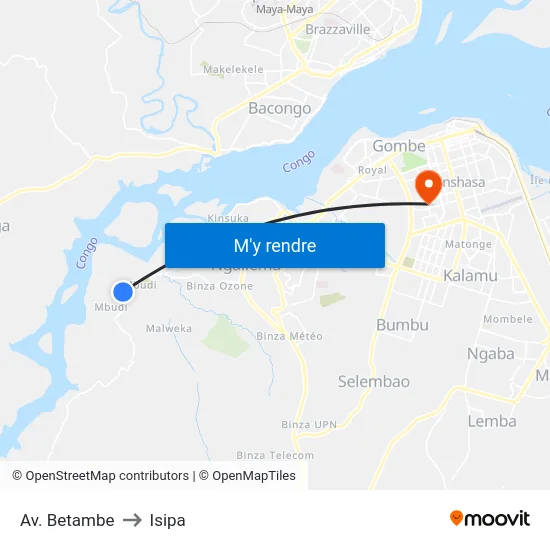 Av. Betambe to Isipa map
