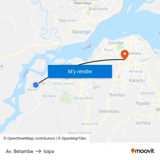 Av. Betambe to Isipa map