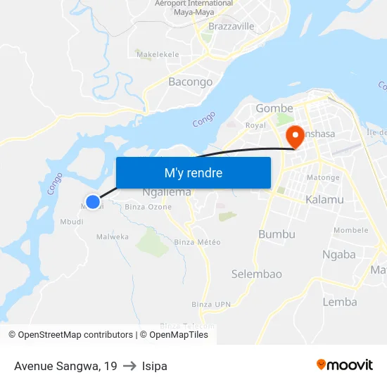Avenue Sangwa, 19 to Isipa map