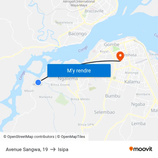 Avenue Sangwa, 19 to Isipa map