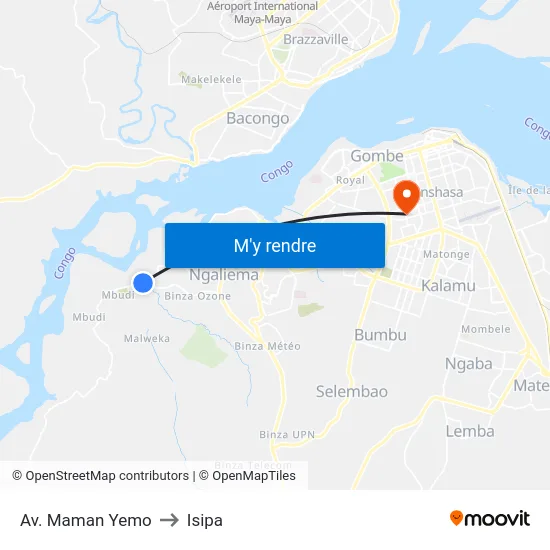 Av. Maman Yemo to Isipa map