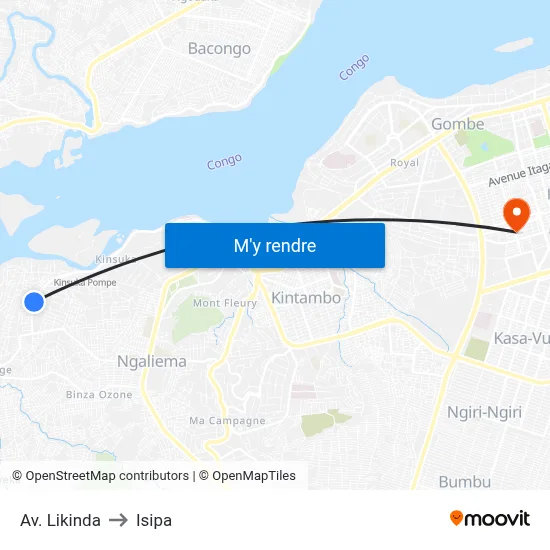 Av. Likinda to Isipa map