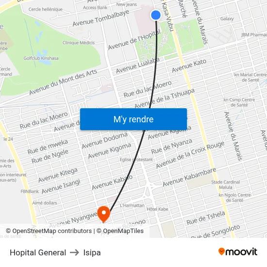 Hopital General to Isipa map
