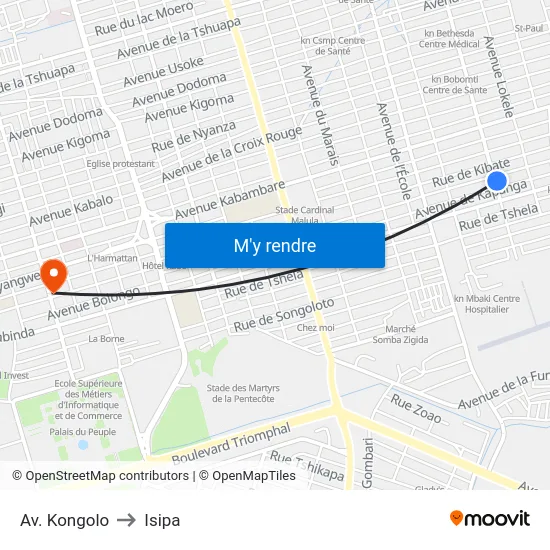 Av. Kongolo to Isipa map