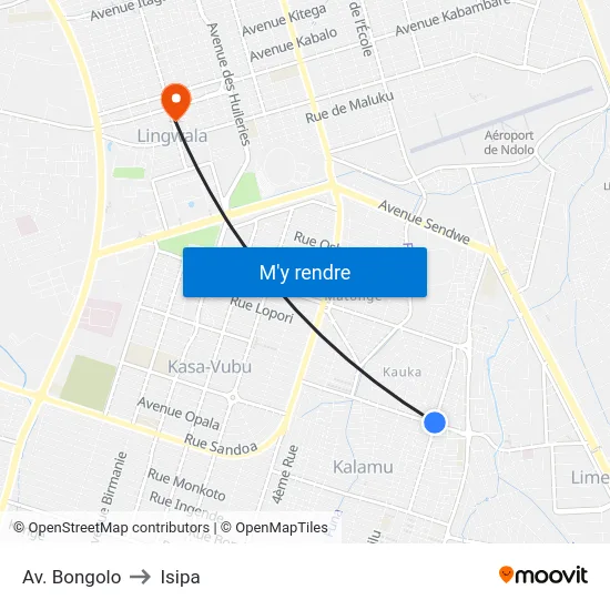 Av. Bongolo to Isipa map