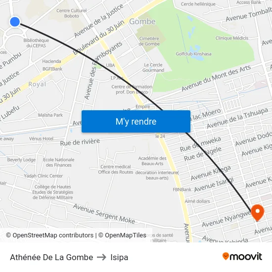 Athénée De La Gombe to Isipa map